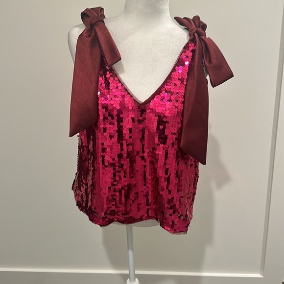 NWT Anthropologie Petite Maeve Sequin Tie Shoulder Top Sz LP - Picture 5 of 11